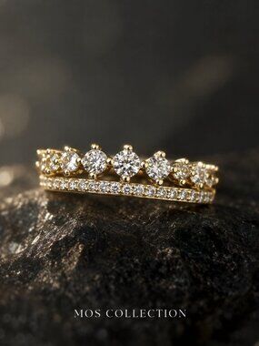MOS COLLECTION Gold Crystal Crown Stackable Ring Size 8